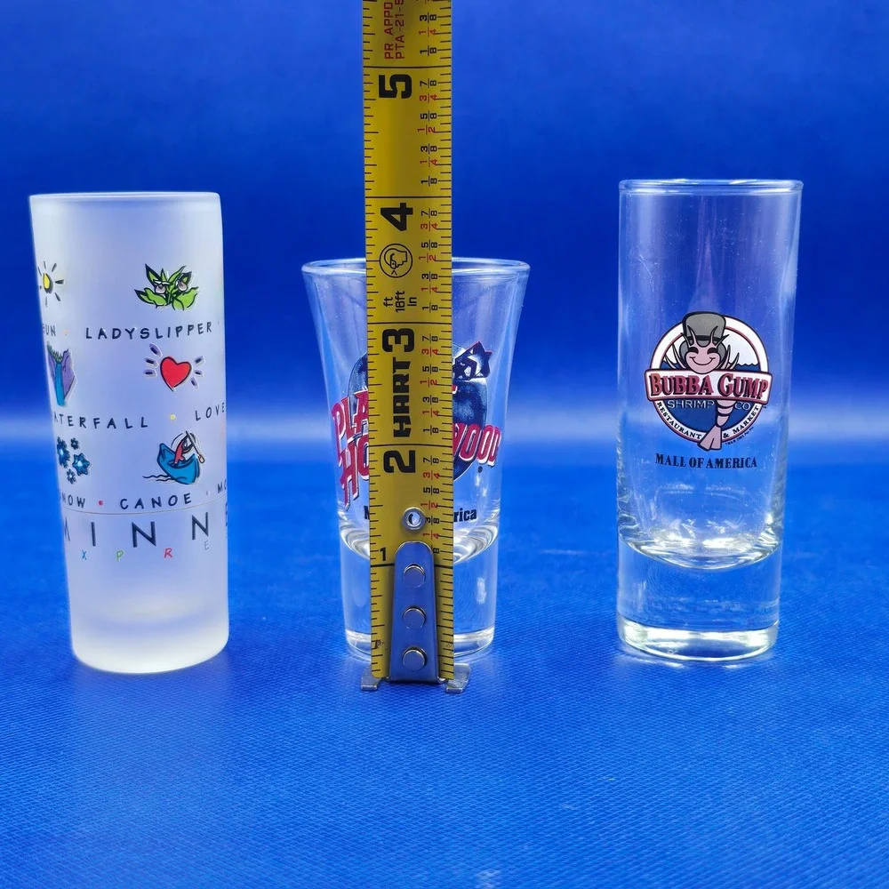 Mall of America 3 Shot Glass Set Planet Hollywood Bubba Gump Minnesota Souvenir